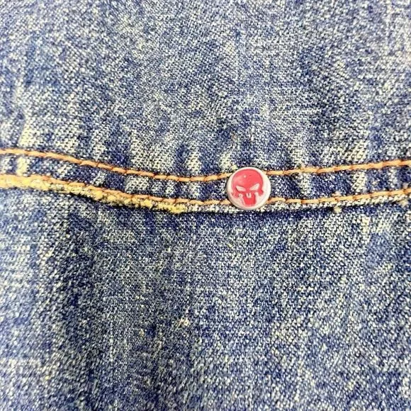 Plugg Vintage Denim Jean Jacket Plaid Lining goth men pockets Made in Russia XL